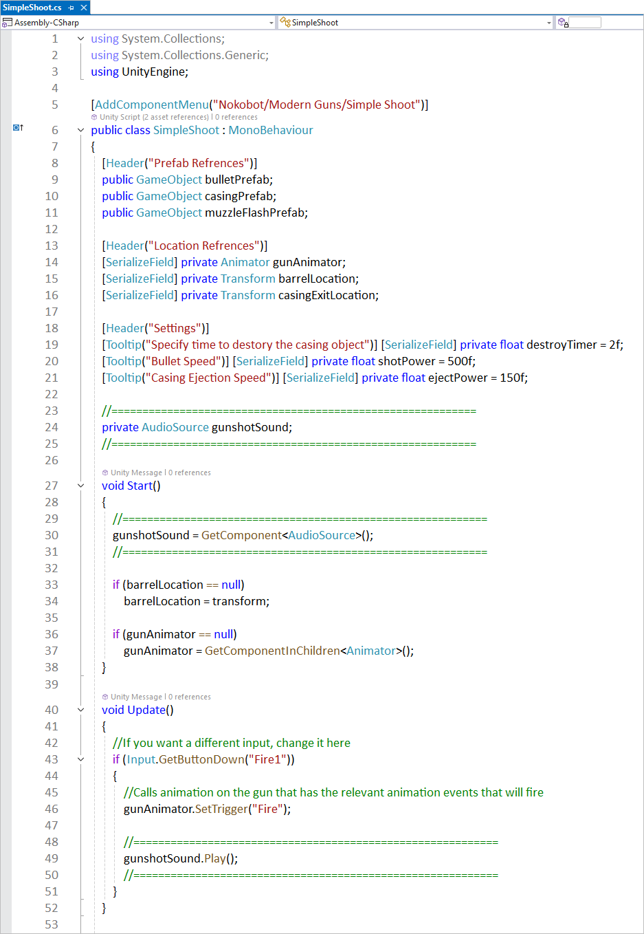 C# code for a gun shot sound  in Unity 3d