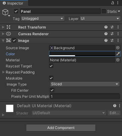 The Color item in the Inspector for a Panel