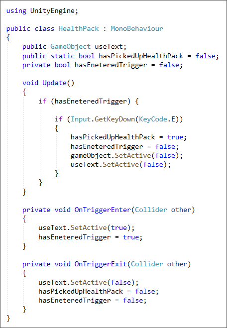 Unity C# code for a health pickup