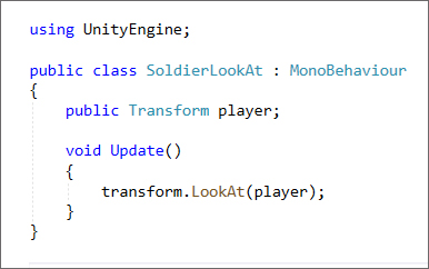 Unity C# code for the LookAt method