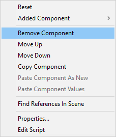 The remove component menu in Unity