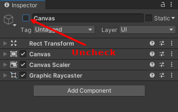 deactivating a canvas in the Inspector