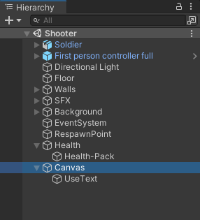 A canvas added to the Hierarchy