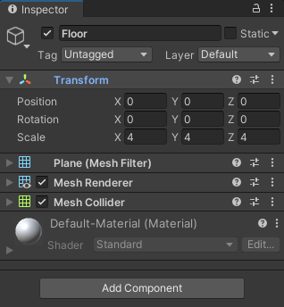 The Floor item in the Inspector showing the settings