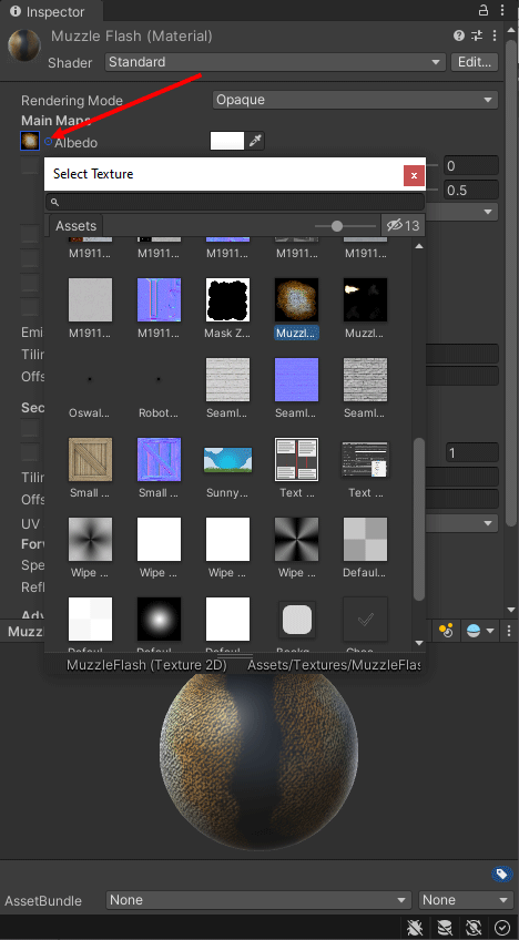 Adding a muzzle flash texture to a material