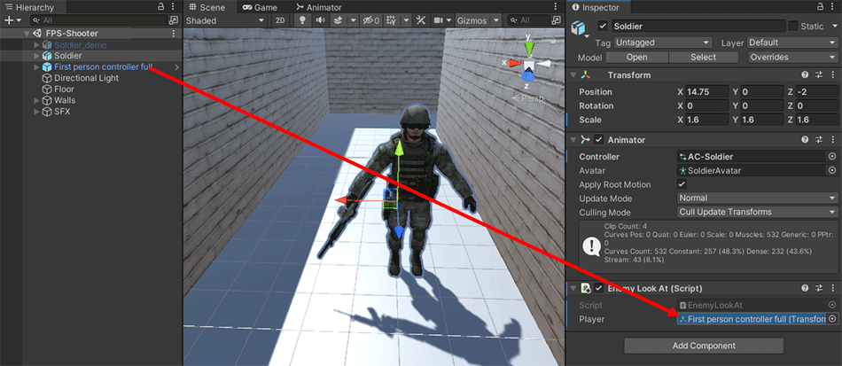 Dragging and dropping a game object onto a script in the Inspector