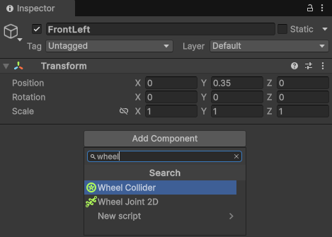 Add a Wheel Collider Component