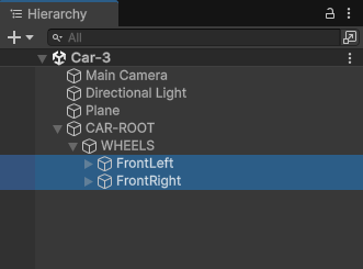 Two game objects selected in the Unity Hierarchy.