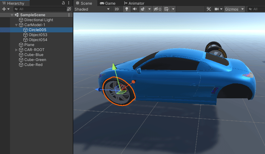 Car tyre selected in the hierarchy