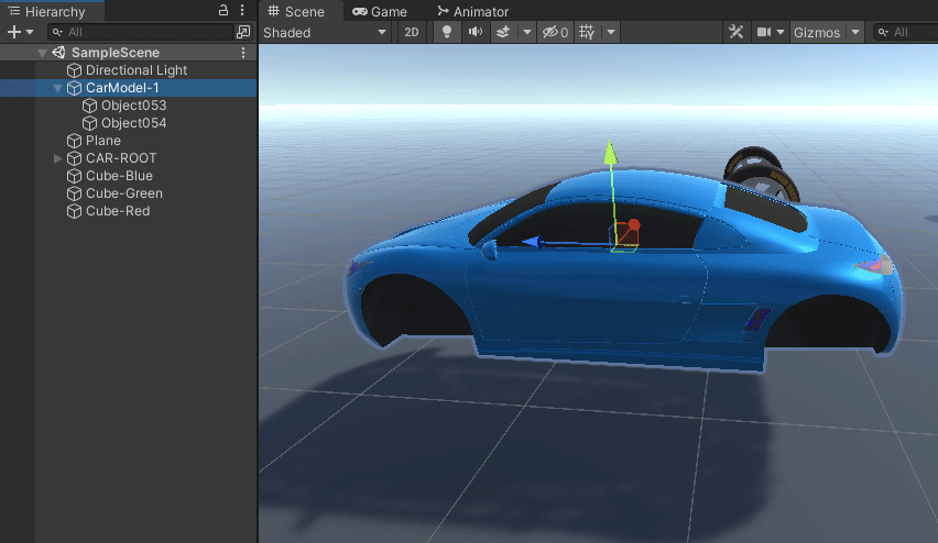 A car body showing in Unity's scene view