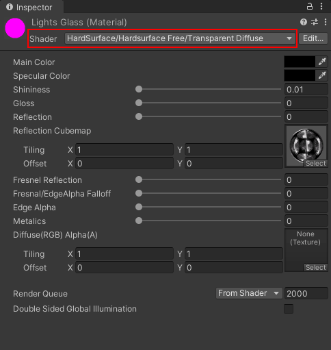 Changing the shader for a material