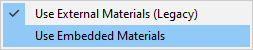 Menu showing Use Embedded Material selected