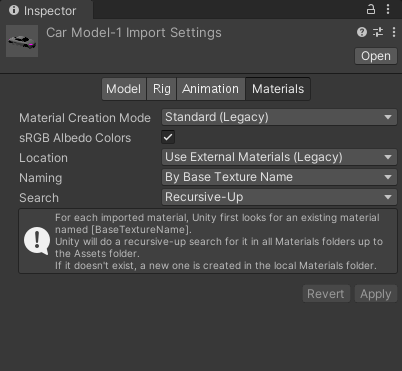 CarModel-1 Import Settings