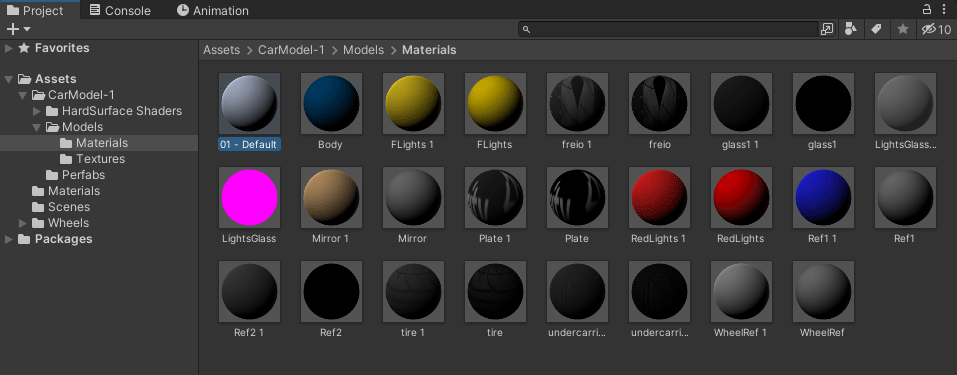 Materials in a project folder