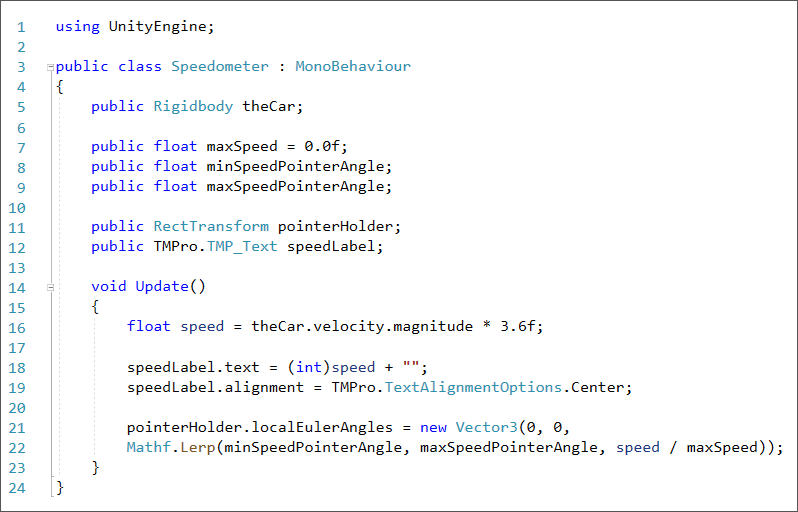 C# Unity coding for a speedometer
