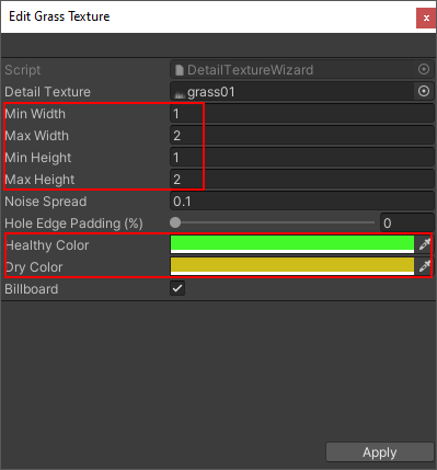 Grass texture settings