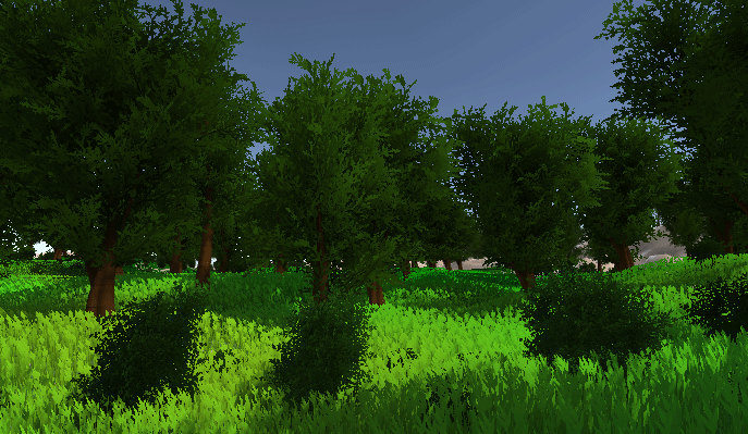 Trees and bushes on a terrain