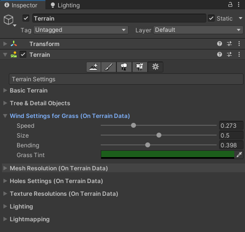 Wind settings for grass