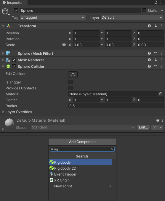Adding a RigidyBody component to a game object in Unity 3D