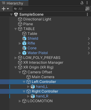 Unity Hierarchy showing two game objects selected.