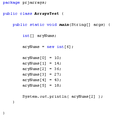 Code showing a Java Array