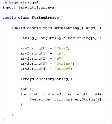 Java code showing an example of a string  array