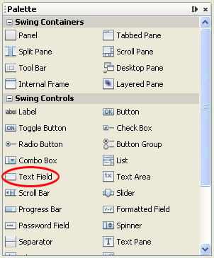 The Text Field control in the NetBeans Palette