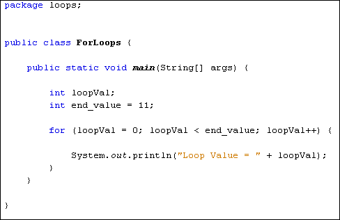 Code showing a java FOR loop