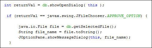 Java code to open a file
