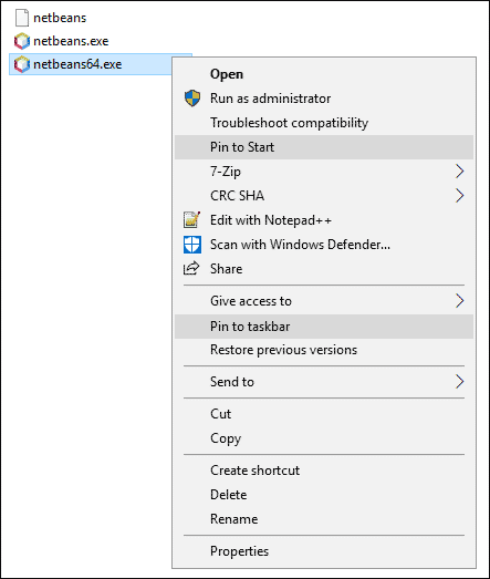 Windows 10 shortcut options
