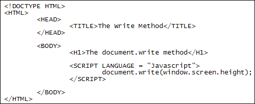 Javascript code showing the document.write method
