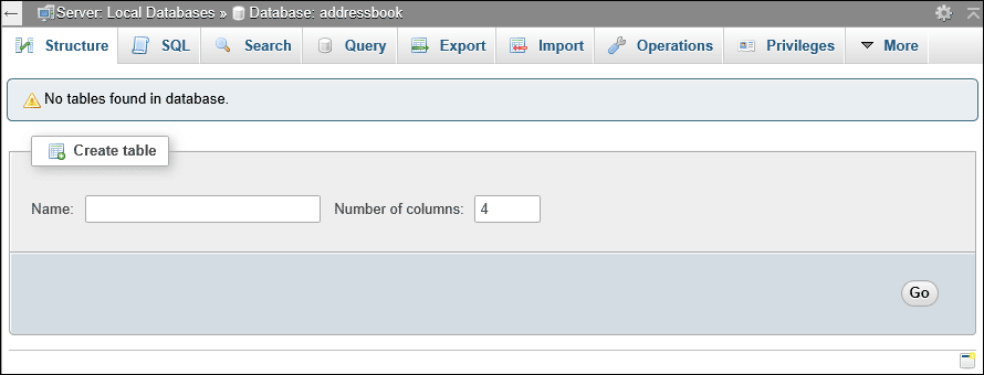 Creating a  table in phpMyAdmin