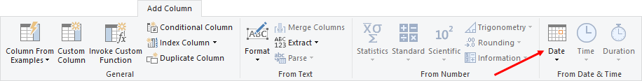 The Date item highlighted in Power Query.