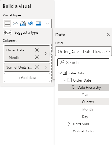 Changing the date of a table to Quarters.
