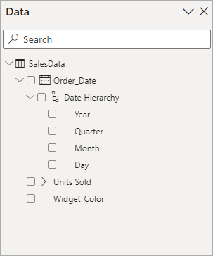 An expanded date hierarchy in Power BI 2023.