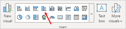Clustered Column chart type icon on the Insert panel of Power BI.