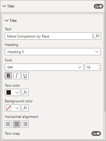 The title section of the format pane.