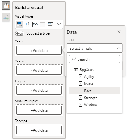 Selecting a column for the Y-Axis of the chart.