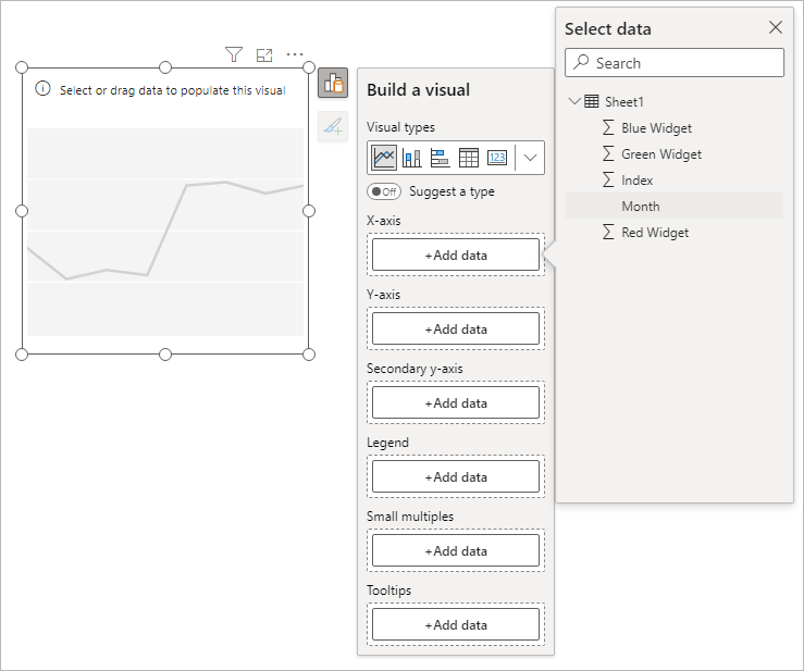 Adding a Month column for the line chart X-Axis in Power BI.