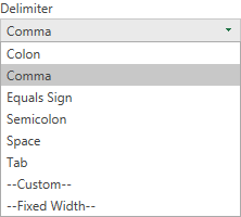A list of delimiters in Power BI.