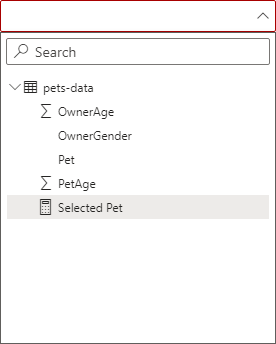 A dropdown list of items for a card visual title in Power BI.