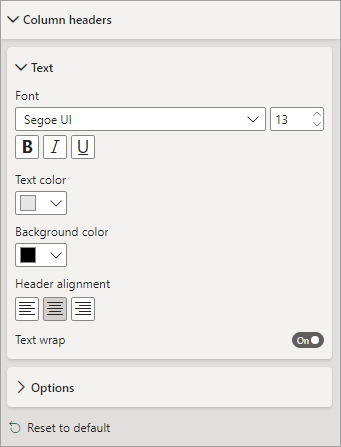The Column headers section in Power BI.