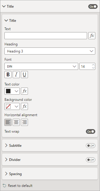 The Title section of the Power BI table format panel