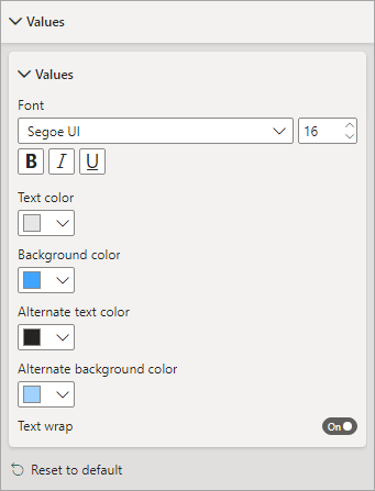 The Cell Values section in Power BI.