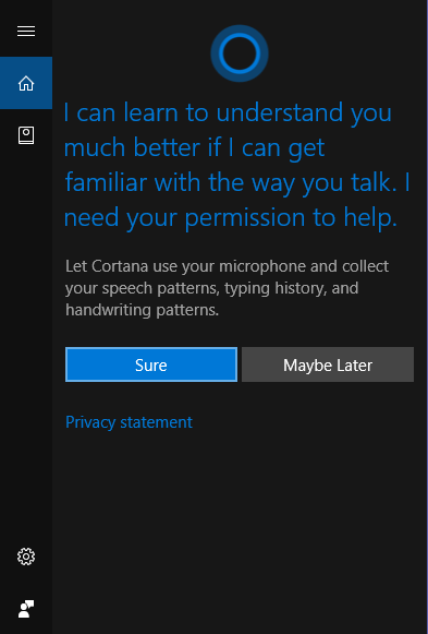 Cortana asking permission for voice search