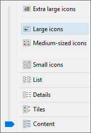Windows 10 menu showing ways to display a thumbnail image