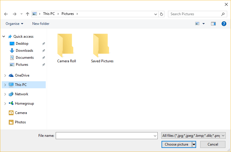 The Open File Dialog Box in Windows 10