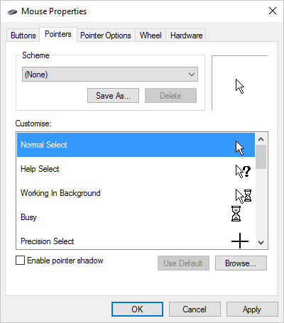 Customise the mouse pointer