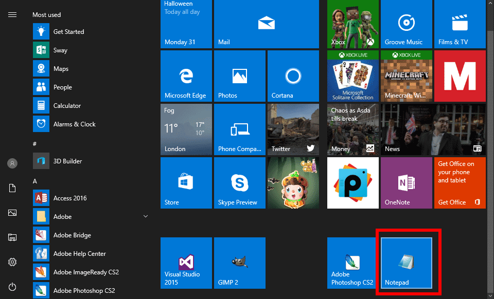 A program added as a Tile to the Start Menu