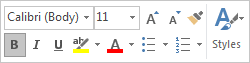 Formatting toolbar in Word 2016